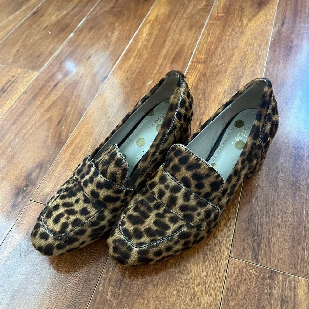 Boden Victoria Mid Heel Leather Loafers Leopard Print